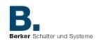 Ein blau-weißes Logo für ein Unternehmen namens Berker Schalter und Systeme.