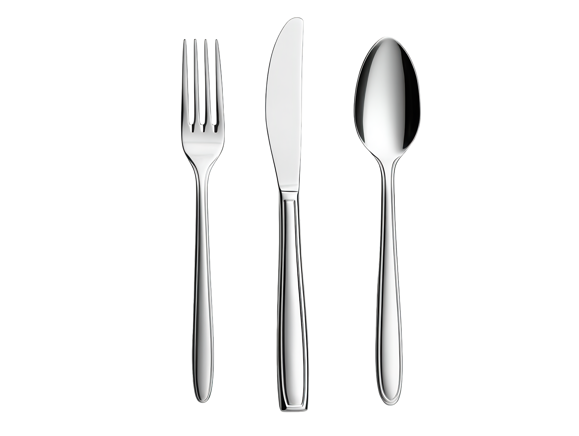 Une fourchette, un couteau et une cuillère.