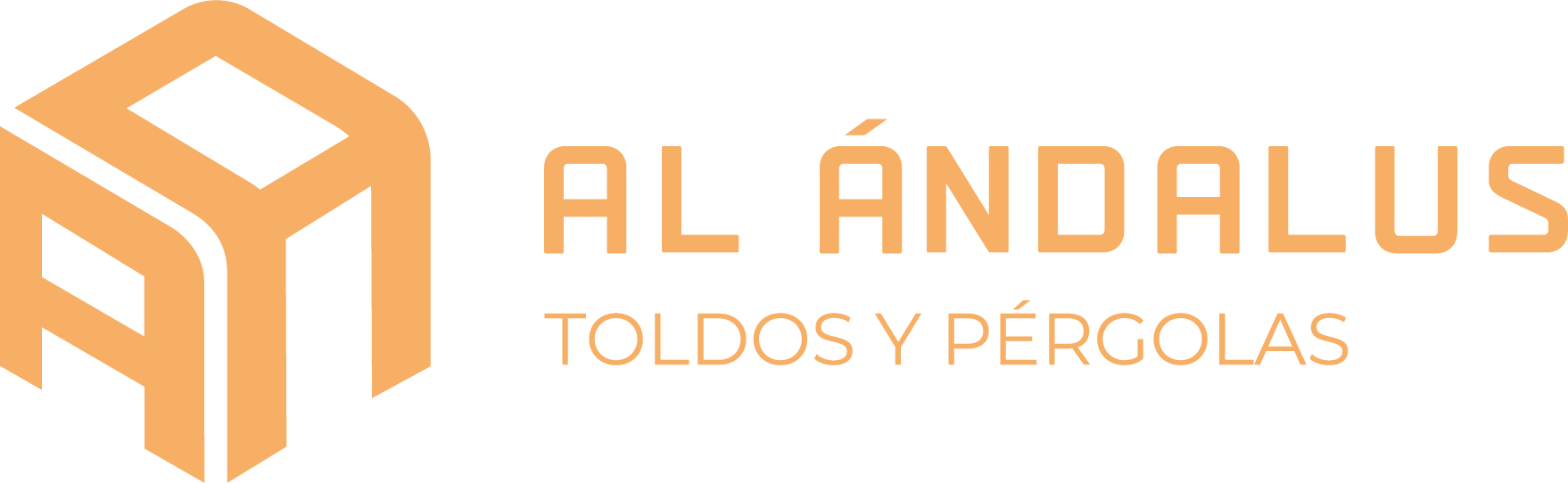 Logotipo naranja con la inscripci&oacute;n "AL &Aacute;NDALUS TOLDOS Y P&Eacute;RGOLAS" y un icono de monograma estilizado.
