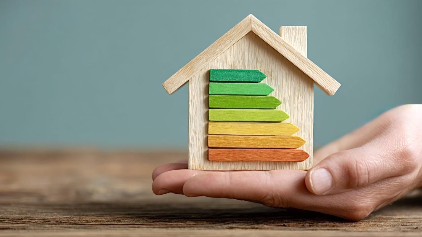 Un patio trasero soleado con un sendero de piedra que conduce a una terraza de madera con sillas