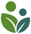 Un logotipo minimalista compuesto por dos hojas verdes abstractas colocadas una al lado de la otra
