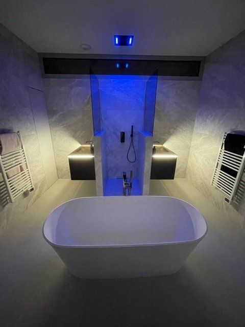 Salle de bains moderne avec baignoire de forme ronde