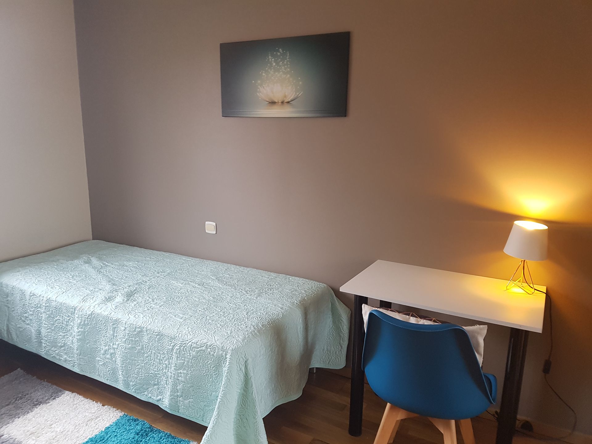 Chambre avec lit simple et bureau