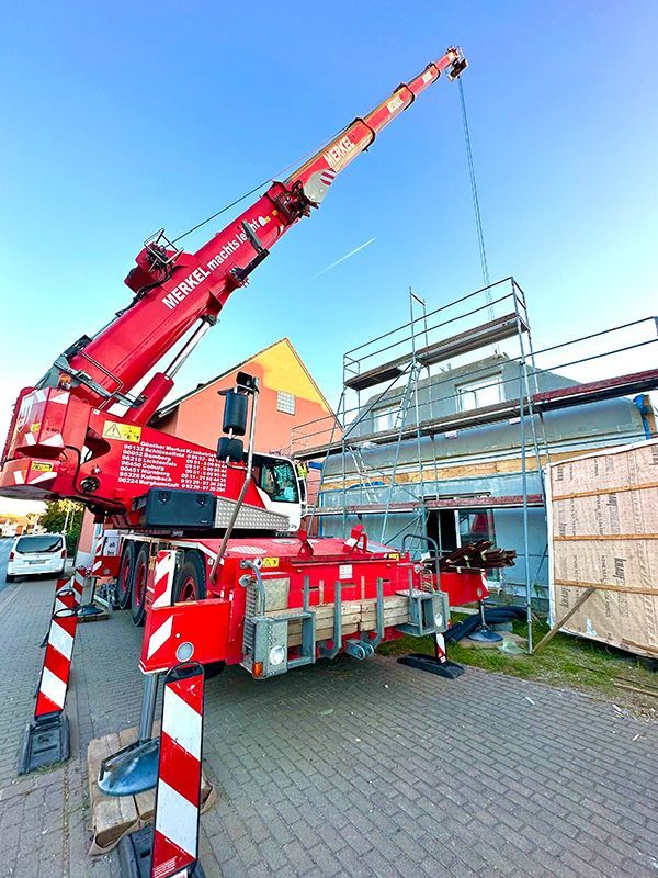 Autokran Fertighausmontage
