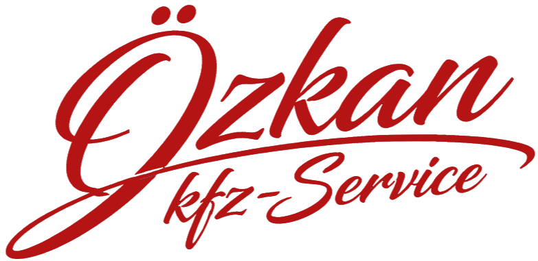 Ein rotes Logo mit dem kursiven Schriftzug „Özkan“ und darunter „kfz-Service“.
