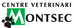 Un logotipo para el Centro Veterinario Montsec con un cuadrado verde.