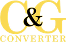 Logotipo de C&G Converter con letras amarillas grandes y una conjunci&oacute;n (&) negra sobre un fondo blanco.