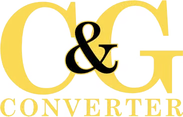 Logotipo de C&G Converter con letras amarillas grandes y una conjunci&oacute;n (&) negra sobre un fondo blanco.