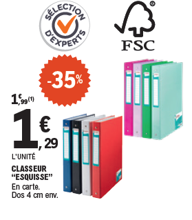 Offre - 35% sur le classeur Esquisse En carte, dos 4 centimètres environ à 1,29 € au lieu de 1,99 €. Sélection d’experts. Logo FSC®.