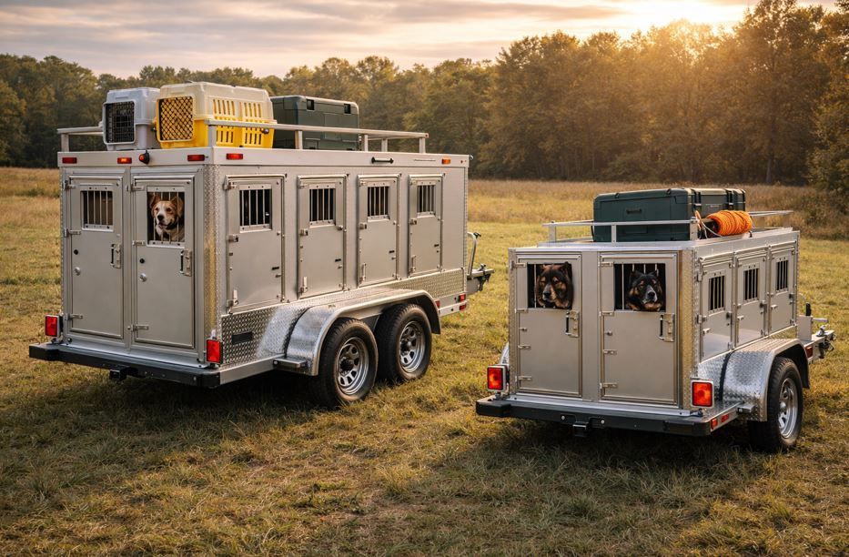 Remolque gris con ventanas enrejadas, situado en una calle de la ciudad.