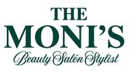 Logotipo del salón de belleza THE MONI'S en texto verde oscuro sobre fondo blanco.