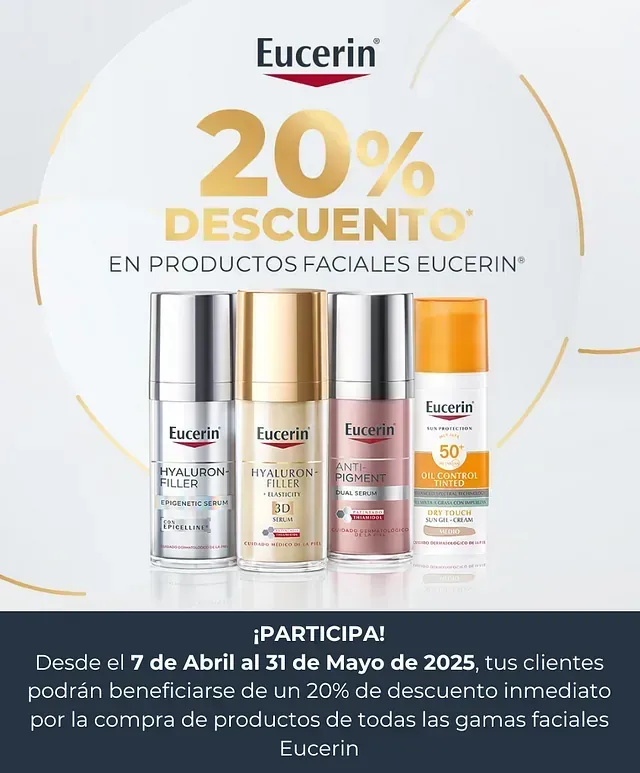 Un anuncio de cosméticos Eucerin con un 20% de descuento.