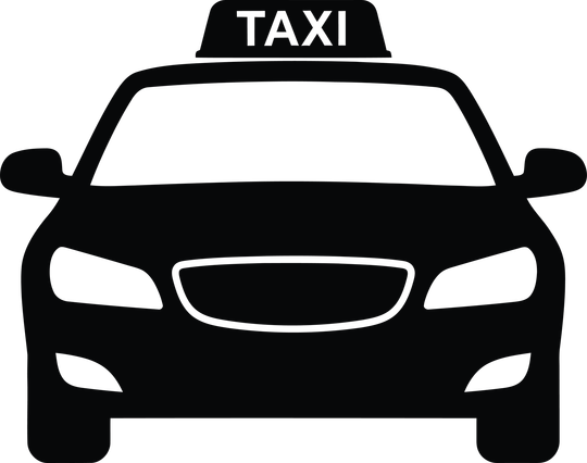 Silhouette avant d'un taxi noir avec un panneau TAXI dessus.