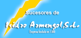Logotipo de "Sucesores de Isidro Armengol, SL", empresa fundada en 1939, con un rayo amarillo sobre fondo azul.
