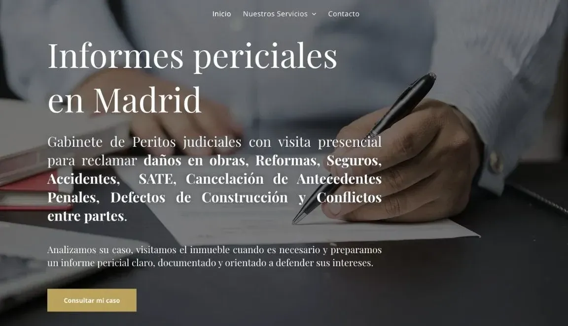Portada del servicio de informes periciales en Madrid