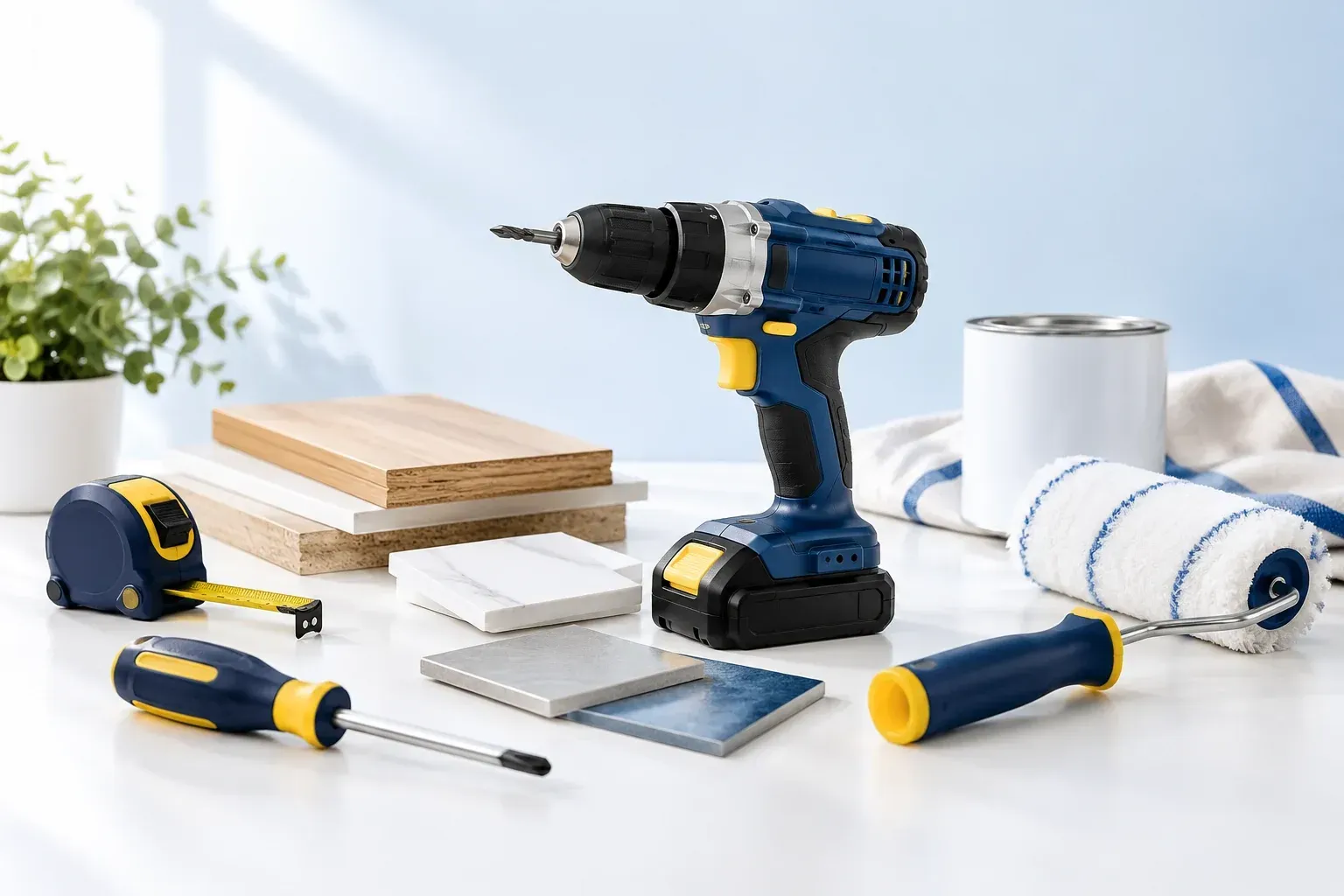 Herramientas y muestras de materiales para reformas y reparaciones