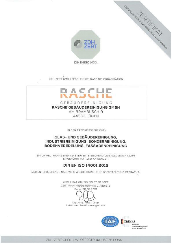 ZDH Zertifikat für Rasche Gebäudereinigung.