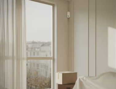 Technicien posant une caméra de vidéosurveillance sur un site professionnel