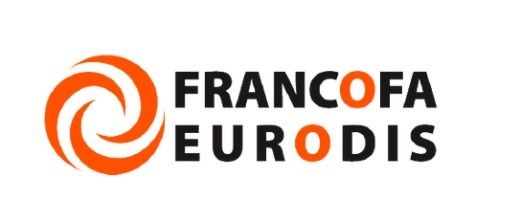 Logo Francofa Eurodis avec icône circulaire orange et texte noir, « O » orange dans Eurodis