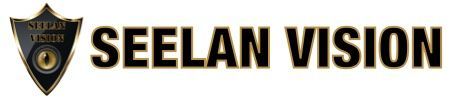 Logo de Seelan Vision avec un emblème en forme de bouclier doré et un texte noir gras sur fond crème