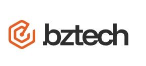 Logo bztech en noir et orange avec une icône hexagonale stylisée