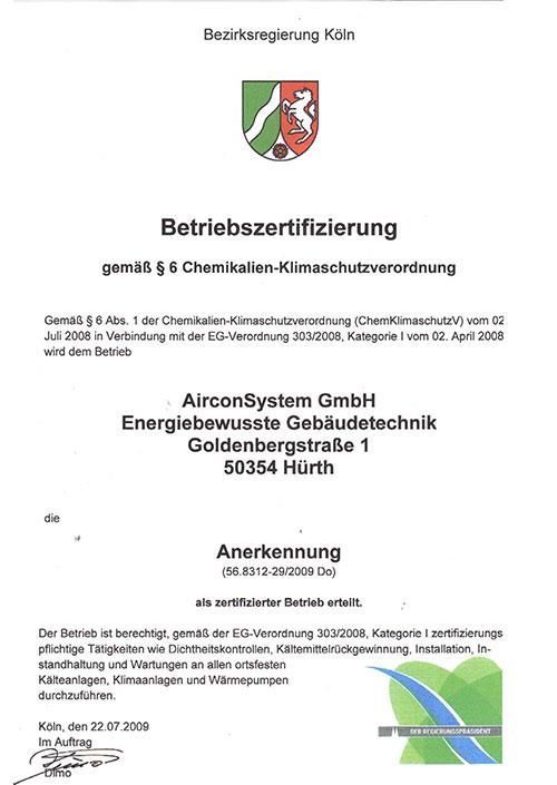 Betriebszertifizierung Chemikalien-Klimaschutzverordnung