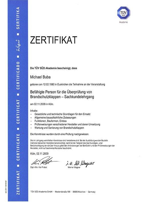 Sachkundelehrgang für die Überprüfung von Brandschutzklappen