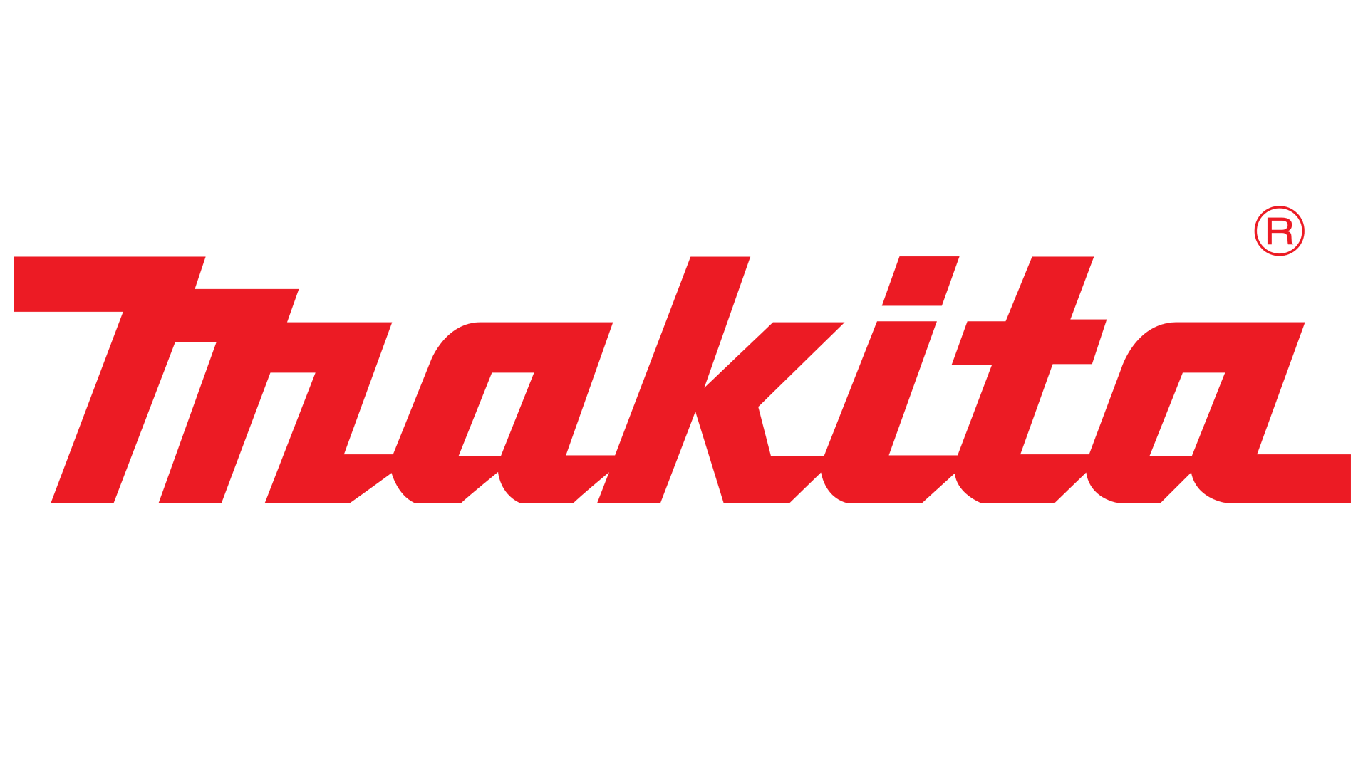 El logotipo de Makita es rojo y blanco sobre un fondo blanco.