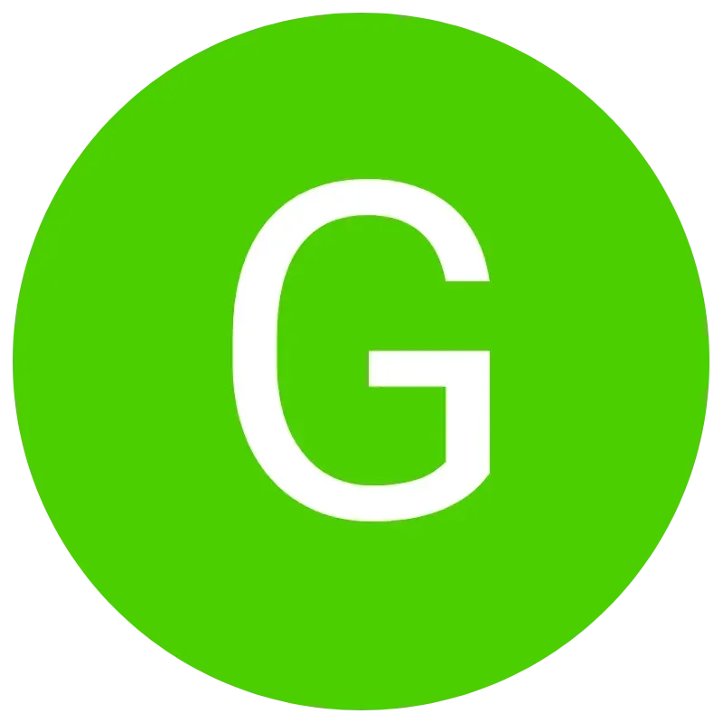 La letra g está en un círculo verde sobre un fondo blanco.