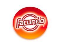Logotipo para snacks Facundo, con el nombre de la marca en letras blancas delineadas, dentro de un círculo degradado en rojo y naranja.