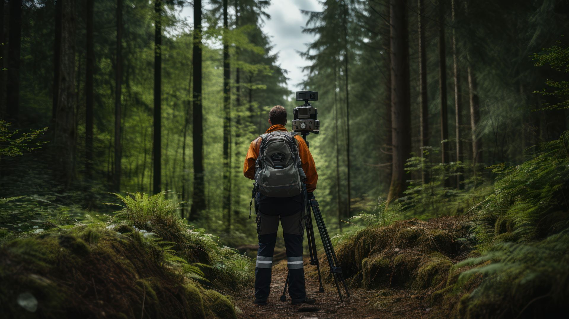 Topographie avec équipement en forêt