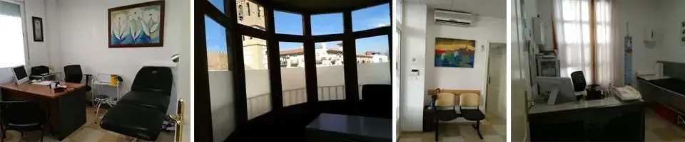 Un collage de cuatro fotografías de una sala de estar con una ventana grande.