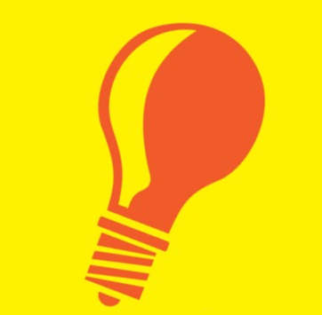 Icône d'ampoule orange sur fond carré jaune.