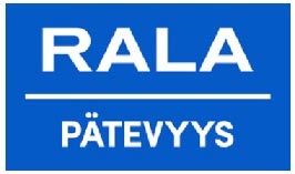 Sininen suorakulmio, jossa valkoinen teksti: RALA PÄTEVYYS-nimen yläpuolella, suomalainen tutkintomerkki.