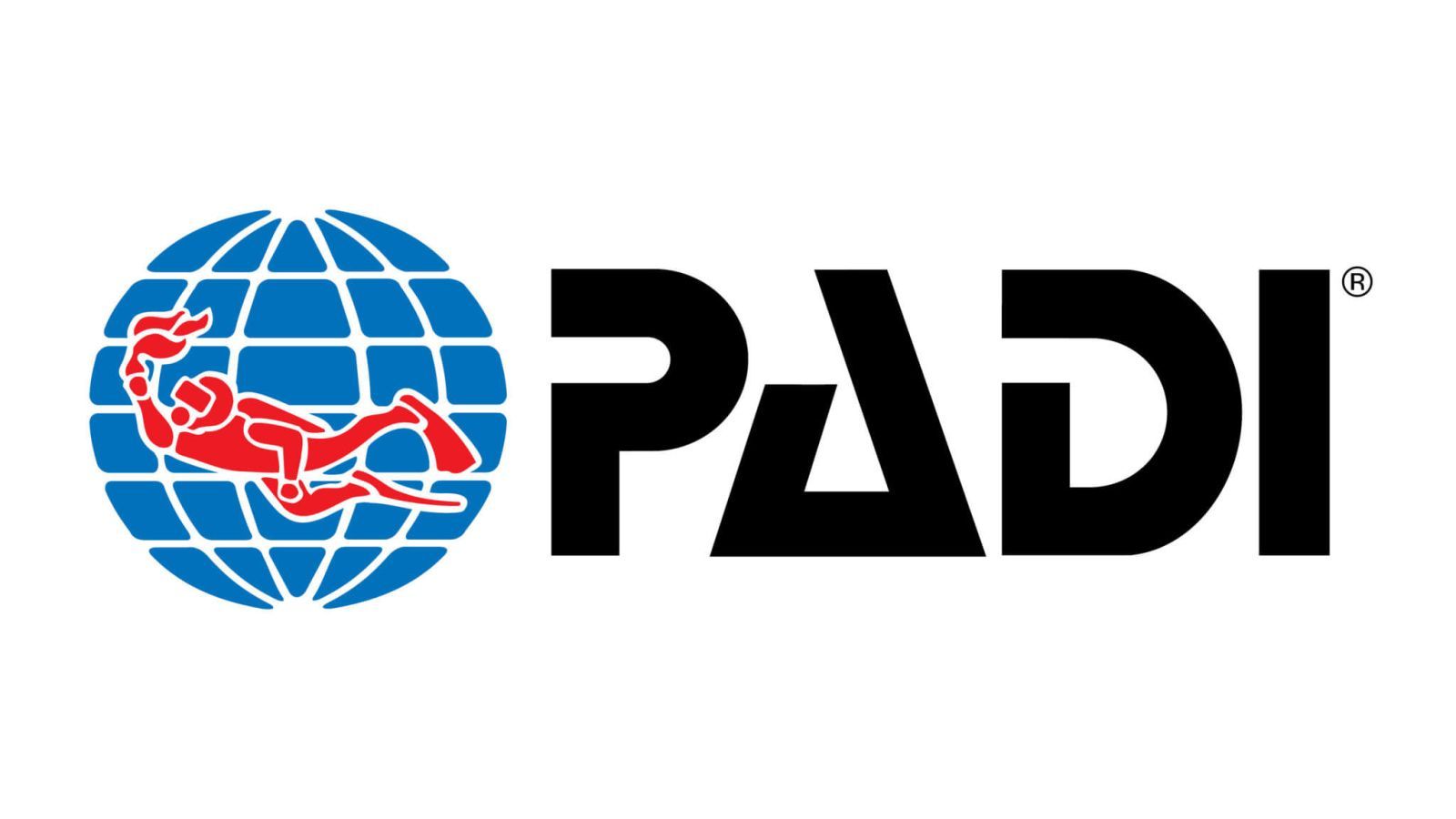 PADI logo with blue globe and red diver icon beside black text