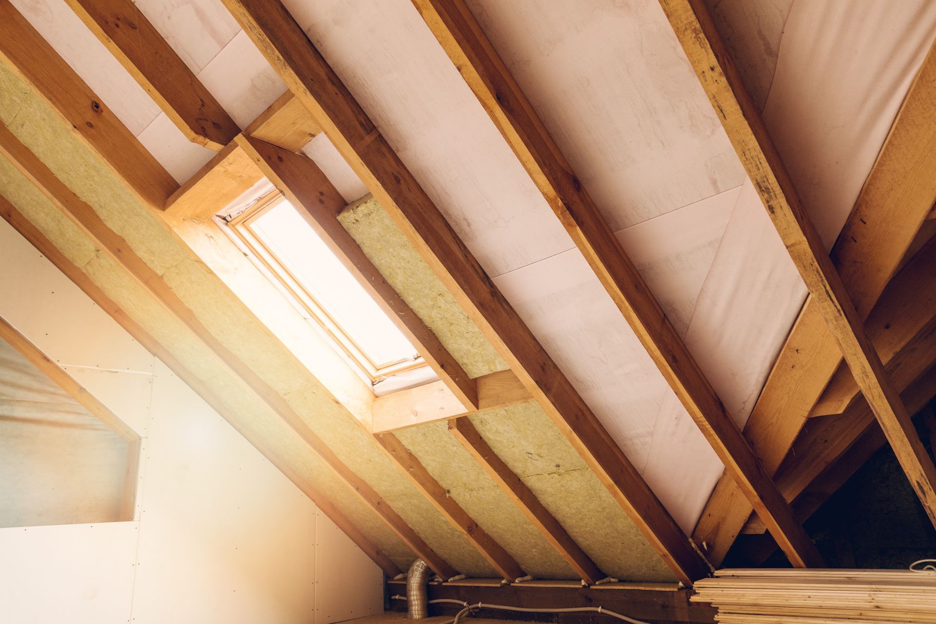 Velux dans des combles en cours d'isolation