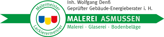 Ein grünes Schild mit der Aufschrift Malerei Asmussen