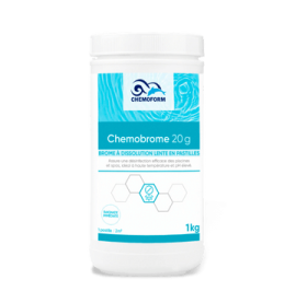 Granulés de stabilisateur Chemoform, flacon blanc avec étiquette turquoise, 1 kg