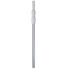Manche vertical en plastique blanc avec une longue tige en métal gris argenté, isolée sur fond blanc