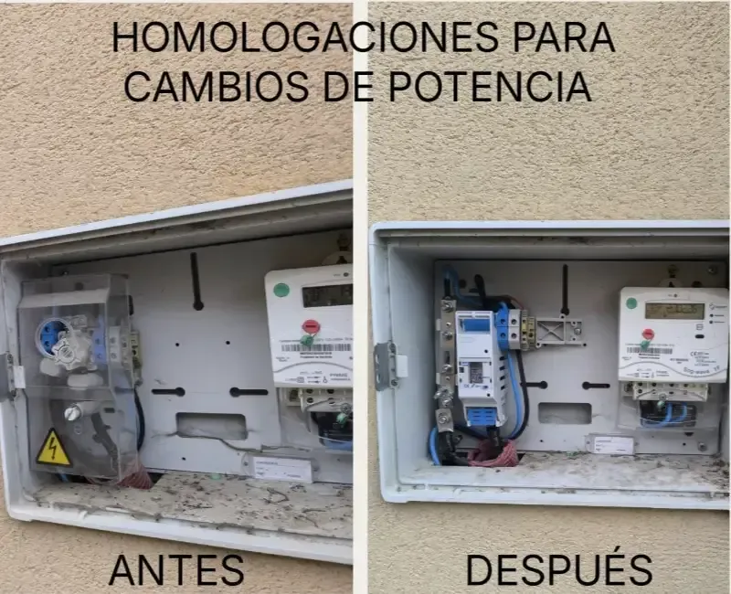 Antes y después de una caja eléctrica para homologaciones por cambio de potencia.