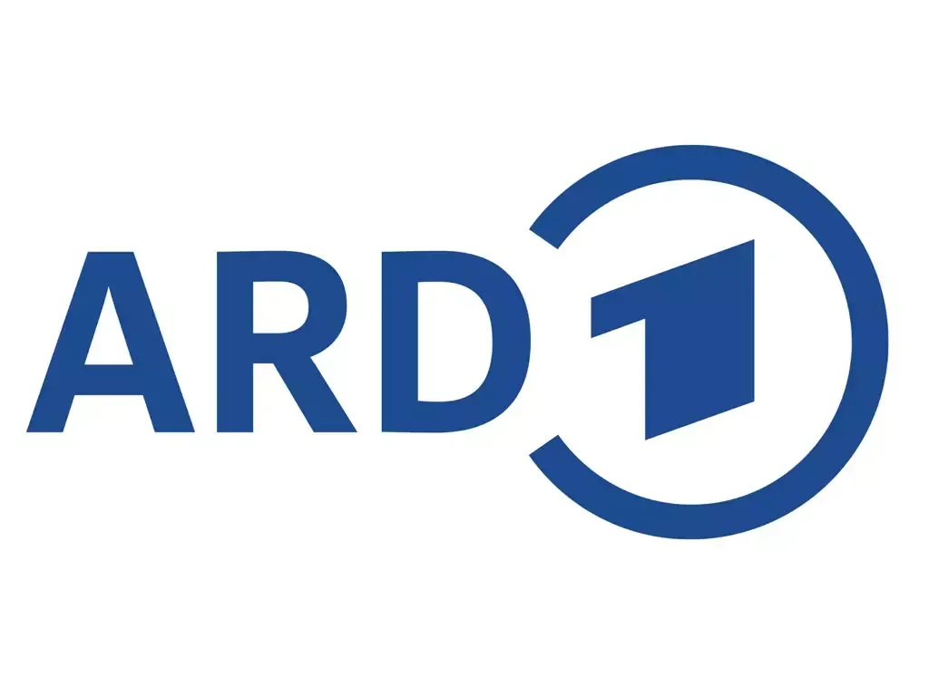 Das Logo für ARD 1 ist ein blauer Kreis mit einem weißen Pfeil in der Mitte.