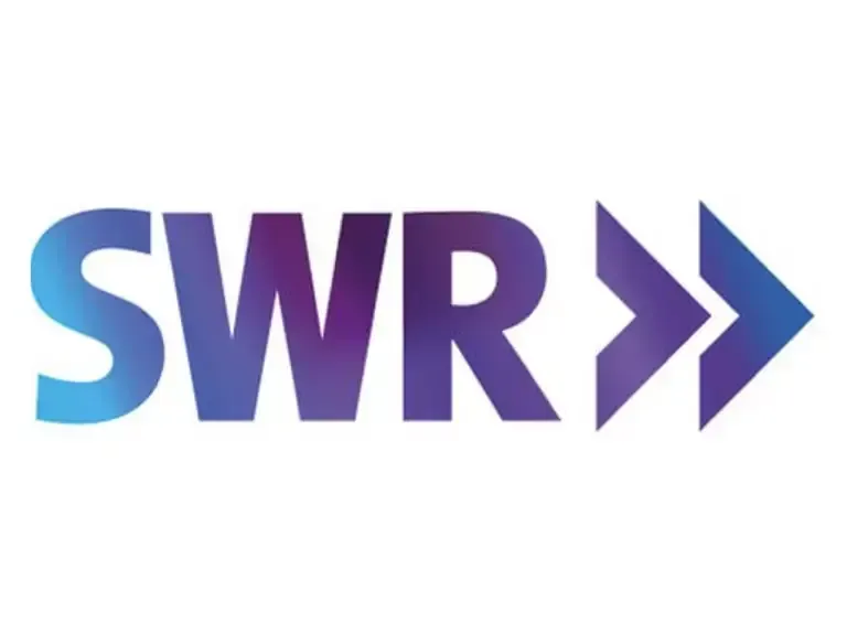 Ein blau-violettes SWR-Logo auf weißem Hintergrund
