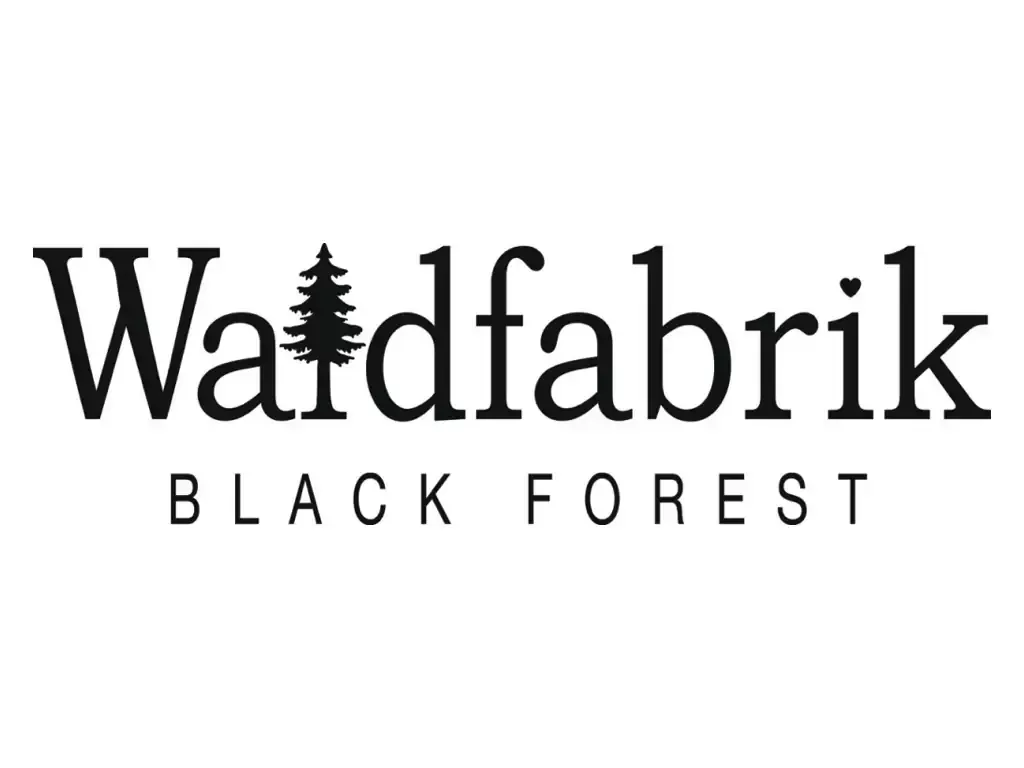 Ein schwarz-weißes Logo für die Waldfabrik Schwarzwald.