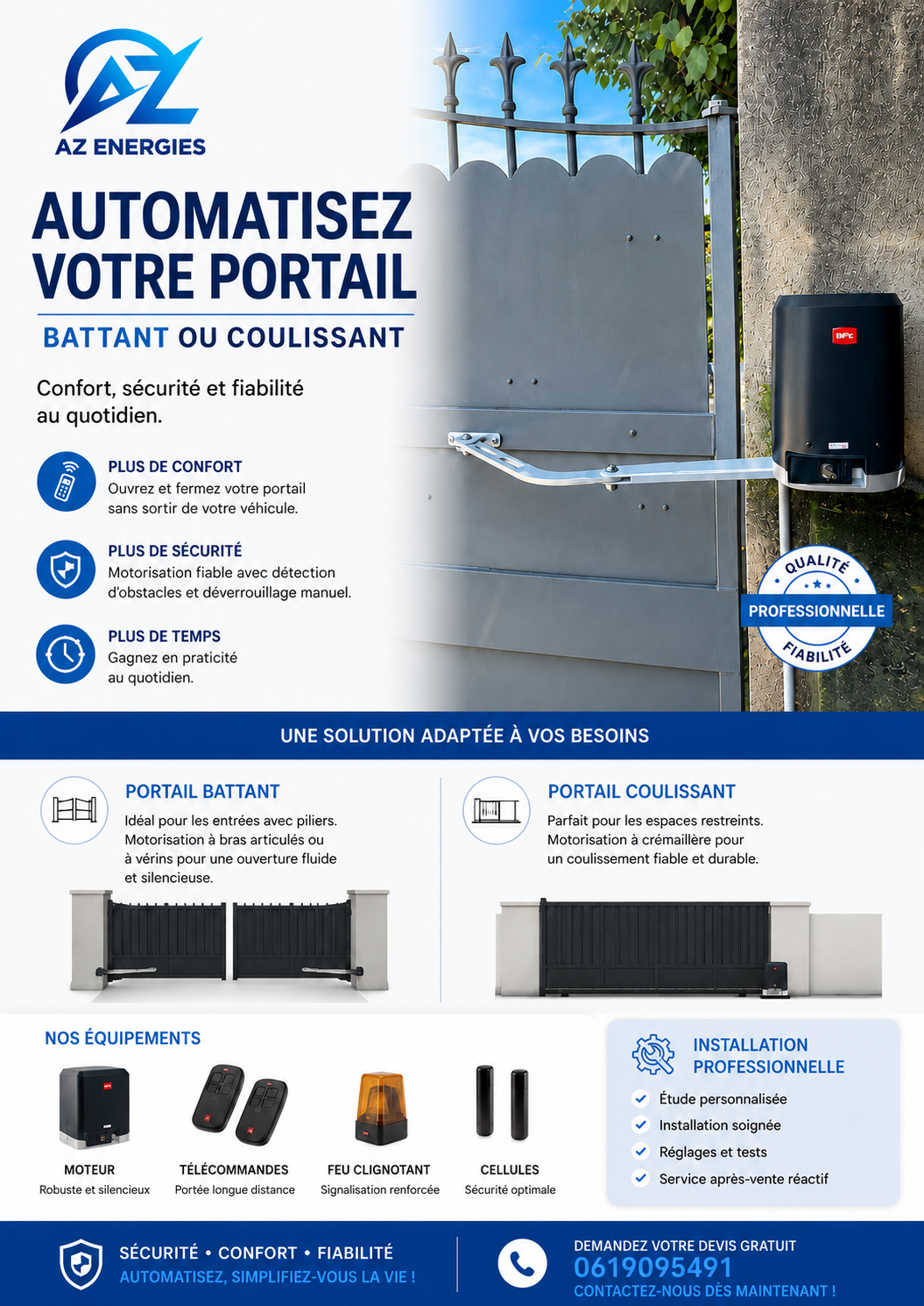 Un flyer présentant le service de motorisation de portes.