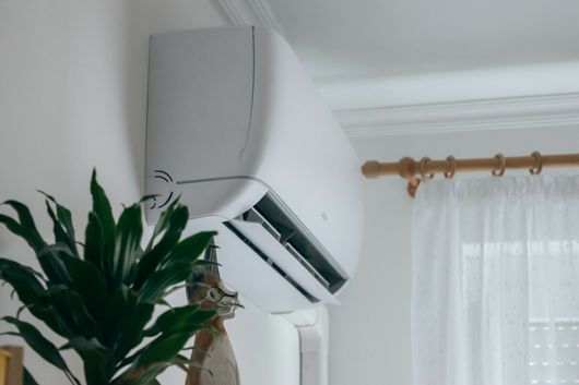 Une unité de climatisation avec une plante dans un logement.