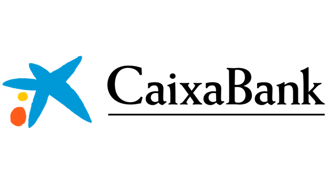 Logotipo de CaixaBank con una estrella azul y un punto naranja junto a texto negro sobre fondo blanco.