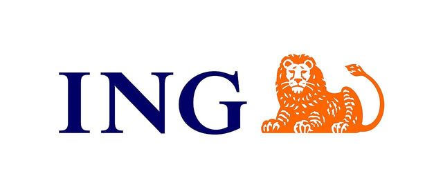 Logotipo de ING en azul con un emblema de león naranja