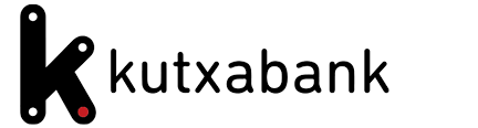 Logotipo de Kutxabank con una “k” minúscula negra y texto negro sobre fondo blanco.