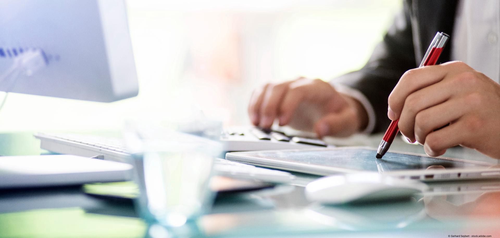 Zwei Männer prüfen Geschäftsbericht