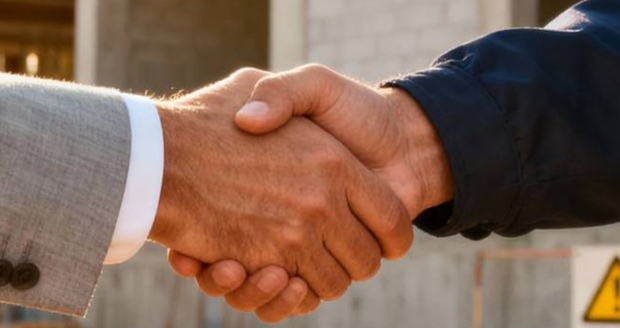 Nahaufnahme von zwei Leuten, die sich die Hände schütteln